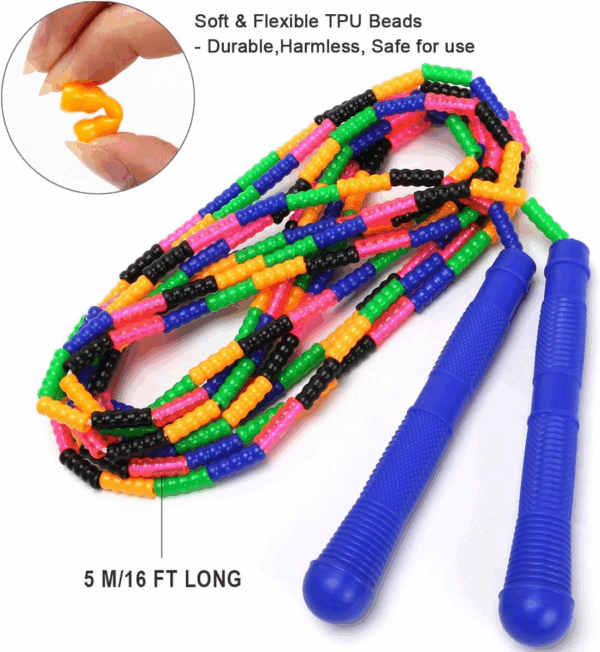16 FT Long Jump Rope(2 PACK), Double Dutch Jump Ropes, Soft Beaded Skipping for Kids Adults, Plastic Segmented Long Enough for 4-5 Jumpers - Image 2