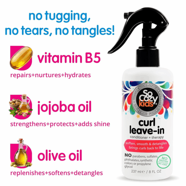 Leave in Conditioner Spray (8 Fl Oz) Paraben-Free Detangler for Kids' Curly Hair, Deep Conditioner & Tangle-Free Curls, Gentle & Nourishing with Keratin, Vitamin B5, Olive Oil & Jojoba Oil - Image 3