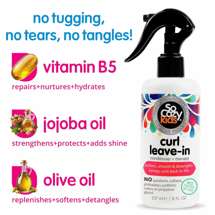Leave in Conditioner Spray (8 Fl Oz) Paraben-Free Detangler for Kids' Curly Hair, Deep Conditioner & Tangle-Free Curls, Gentle & Nourishing with Keratin, Vitamin B5, Olive Oil & Jojoba Oil - Image 3