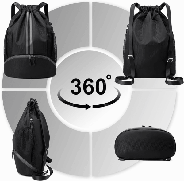 Sports Drawstring Backpack - String Swim Gym Bag with Shoes Compartment and Wet Proof Pocket for Women&Men - Image 7