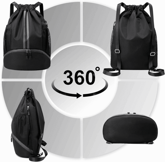 Sports Drawstring Backpack - String Swim Gym Bag with Shoes Compartment and Wet Proof Pocket for Women&Men - Image 7