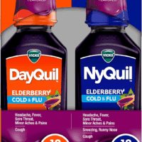Dayquil & Nyquil Elderberry Flavor Cold & Flu Liquid Medicine Co-Pack, Multi-Symptom Relief of Headache, Fever, Sore Throat, Minor Aches & Pains, Sneezing, Runny Nose, and Cough, 2X12Oz