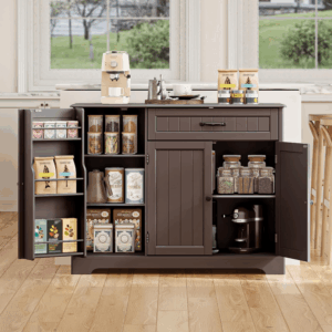 Kitchen Sideboard Buffet Cabinet with Storage Small Coffee Bar Cabinet with Drawer, Kitchen Pantry Storage Cabinet with Door and Shelves for Bathroom and Living Room, Dark Brown