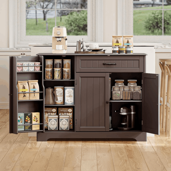 Kitchen Sideboard Buffet Cabinet with Storage Small Coffee Bar Cabinet with Drawer, Kitchen Pantry Storage Cabinet with Door and Shelves for Bathroom and Living Room, Dark Brown