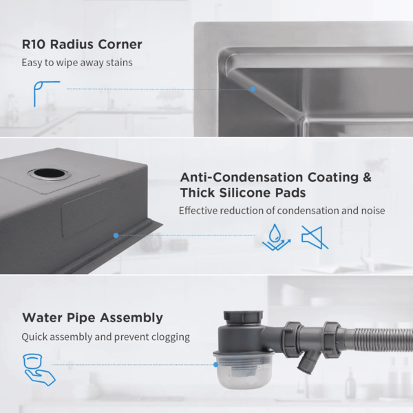 30 Inch Undermount Kitchen Sink Superior Drain Kitchen Sinks 11 Gauge (3Mm) Stainless Steel, Single Bowl Integrated Ledge Multifunctional Workstation Set - - Image 6