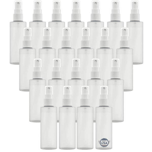 【Made in Usa】Plastic Spray Bottle Fine Mist 4 Oz (120Ml) – Refillable, Reusable, Portable Sprayer, Travel Size, Leak Proof for Household Use, Essential Oil, Cleaning Solution and Perfume (24 Pack)