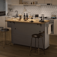 60" Kitchen Island with Power Outlet & Drop Leaf, Kitchen Rolling Island with Spice Rack & Towel Rack, Knife Holder, Kitchen Island Cart with Trash Storage Cabinet, Mobile Island Table for Kitchen - Image 8
