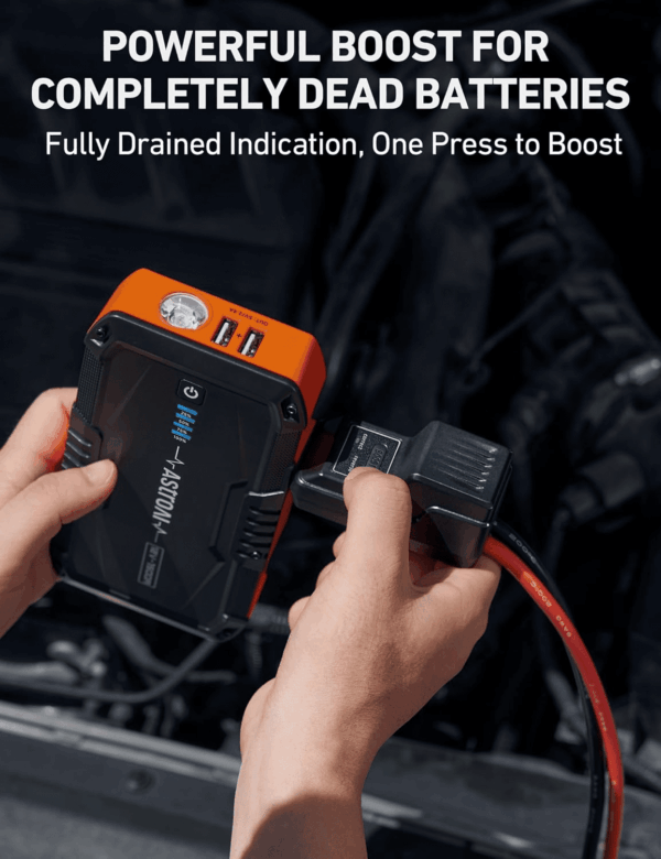 S8 Car Battery Jump Starter, 1500A Peak Car Jumper Starter Battery Pack for up to 6.0L Gas & 3.0L Diesel Engines, 12V Portable Jump Box with 3 Modes Flashlight and Jumper Cable (Orange) - Image 3