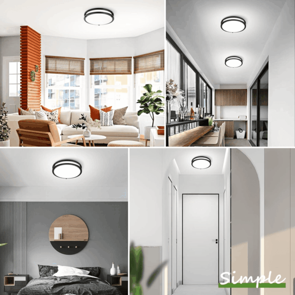 12 Inch Flush Mount Ceiling Lights, 36W 3200LM Black Dimmable Light Fixtures Ceiling Mount, 3000K-5000K Selectable Modern Kitchen Light Fixtures for Stairwell, Balcony, Corridor, Laundry (2-Pack) - Image 8