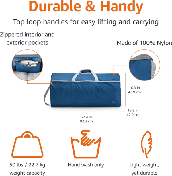 Large Duffel Bag (100L) for Travel, Travel Bag, with Multiple Zippered Pockets, Lightweight yet Durable Nylon Material, 50-Pound Weight Capacity, Navy Blue, 32.4"L X 16.9"W X 16.9"H - Image 2