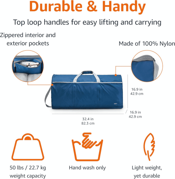 Large Duffel Bag (100L) for Travel, Travel Bag, with Multiple Zippered Pockets, Lightweight yet Durable Nylon Material, 50-Pound Weight Capacity, Navy Blue, 32.4"L X 16.9"W X 16.9"H - Image 2