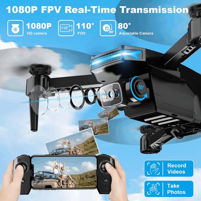 Drone with 1080P Camera - Foldable Remote Control Quadcopter with Voice Gesture Control, 3D Flip, One Key Start, Emergency Stop, 2 Batteries, Easier to Use, Toy for Kids Adults Beginners, Black - Image 2