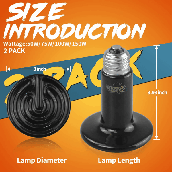 150W Ceramic Heat Emitter, Reptile Heat Bulbs, Ceramic Heat Lamp for Reptiles, Amphibian, Chicken, Dog, Cat (2-Pack) - Image 2