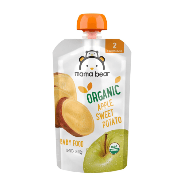 Amazon Brand -  Gluten Free Organic Baby Food, Stage 2, Apple, Sweet Potato, 4 Ounce (Pack of 12)