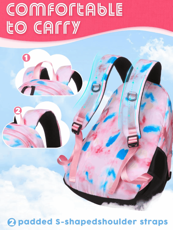 High School Backpack for Girls Middle School Bookbag Teens Back to School Bag for College with Large Compartment Mochilas Para Niñas Adolescentes 18" Tie Dye Pink - Image 8