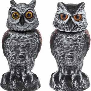2 Pack Fake Owl Decoys to Scare Birds Away, Rotating Head Bird Deterrents, Nature Enemy Scarecrow Plastic Statues, Pest Repellent for Gardens and Patios
