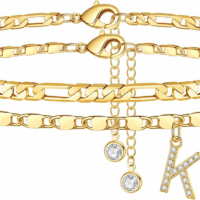 Ankle Bracelets for Women, 14K Gold Plated Dainty Layered Chain CZ Initial Anklets Set Summer Jewelry Gifts for Women