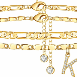 Ankle Bracelets for Women, 14K Gold Plated Dainty Layered Chain CZ Initial Anklets Set Summer Jewelry Gifts for Women