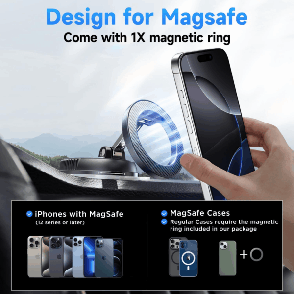 Car Phone Holder for Magsafe [78+LBS Strongest Suction & 2400Gf Strongest Magnetic] 360° Adjustable Car Phone Mount, Phone Holders for Your Car for Iphone 16 Pro Max 15 14 13 12 plus (Carbon Fiber) - Image 6
