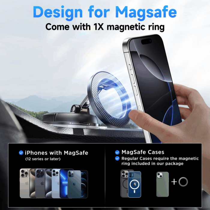 Car Phone Holder for Magsafe [78+LBS Strongest Suction & 2400Gf Strongest Magnetic] 360° Adjustable Car Phone Mount, Phone Holders for Your Car for Iphone 16 Pro Max 15 14 13 12 plus (Carbon Fiber) - Image 6