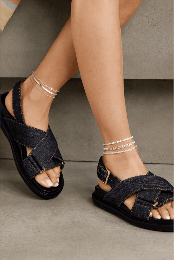 Dainty Silver Ankle Bracelets for Women Waterproof, S925 Sterling Silver Anklets Jewelry Layered Cuban Chain Herringbone Cute Anklets Set Pack Summer Beach Gift for Women Teen - Image 2