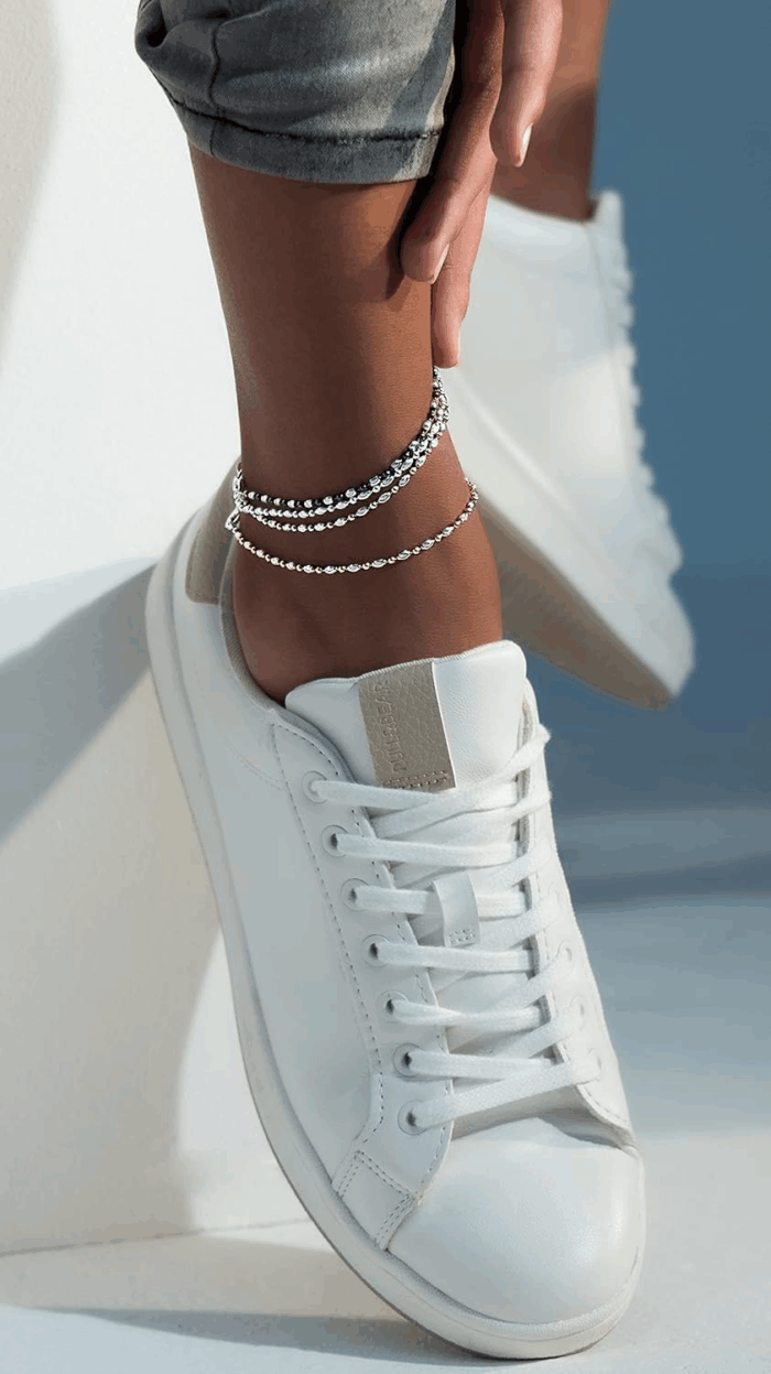 925 Sterling Silver Diamond-Cut Oval and round Bead Ball Chain Anklet Ankle Bracelet for Women, Made in Italy - Image 5