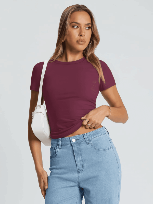 Womens Basic T Shirts Summer Tops 2025 Crop Short Sleeve Slim Fit Tee Cute Gym Workout Clothes - Image 5