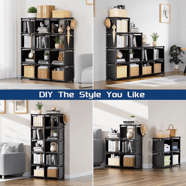 Book Shelf, 12 Cube Storage Organizer, DIY Bookcase, Metal Bookshelf,Tall Book Case for Bedroom, Living Room,Office,Closet, Black Cubicle Rack - Image 4