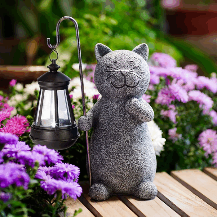 Garden Decor Solar Statues: Mothers Day Birthday Gifts for Mom Grandma Women Sister Wife Lady Lover - Front Patio Balcony Yard Art Lawn Ornaments Porch Outdoor outside Decorations (Cat)