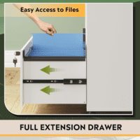 File Cabinet with Charging Station, 1-Drawer Lateral File Cabinets with Lock for Home Office, Wooden Rolling Printer Stand with Shelves, White - Image 6
