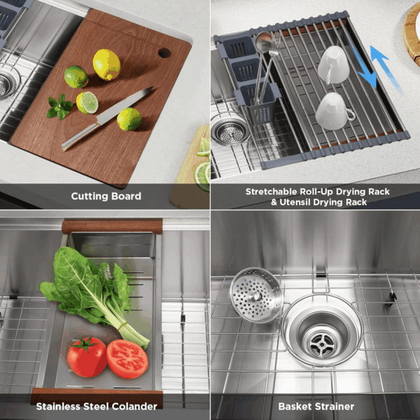 30 Inch Undermount Kitchen Sink Superior Drain Kitchen Sinks 11 Gauge (3Mm) Stainless Steel, Single Bowl Integrated Ledge Multifunctional Workstation Set - - Image 3