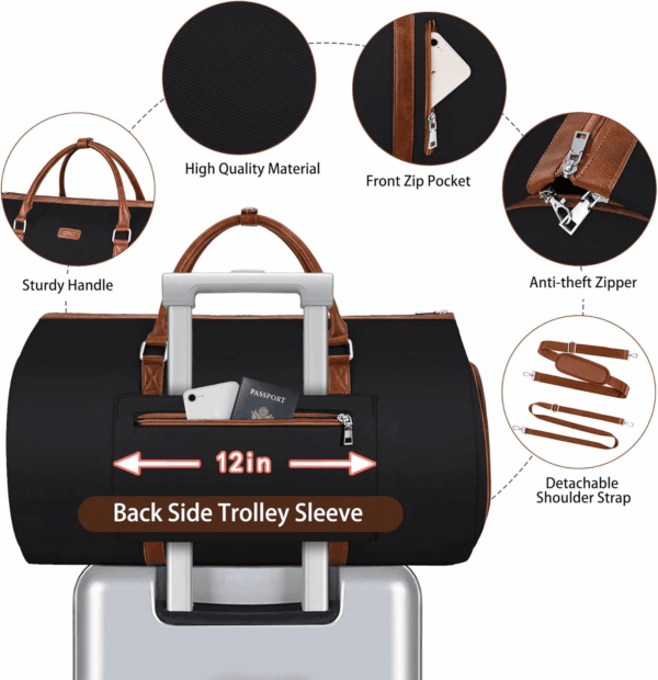 Convertible Garment Duffel Bag for Travel - Carry on Garment Bags with Toiletry Bag Large Weekender Bag for Men Women 2 in 1 Hanging Suitcase Suit Travel Duffel Overnight Bags 4Pcs Set - Image 4