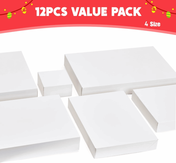 12PCS 17" Christmas Shirt Gift Boxes with Lid for Presents, Extra Large 4" Deep White Paper Box, 4 Assorted Different Size Robe Box for Clothes, Xmas Birthday Holiday Wedding Gift Wrapping Decor - Image 2