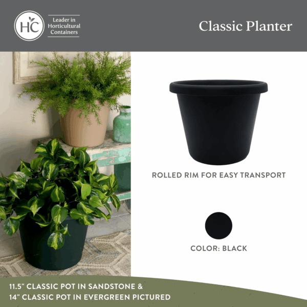 Classic round Plastic Plant Pot W/Rolled Rim - Lightweight & UV Resistant Flower Pot for Herbs & More - Outdoor & Indoor Plant Pots W/Drainage (17 Inch Black, Pack of 1) - Image 2