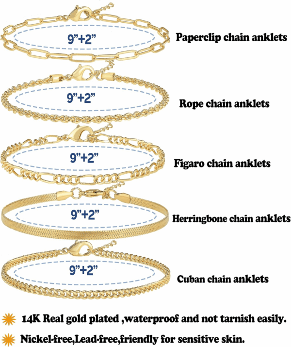 14K Gold/Sterling Silver Plated Anklet Bracelets for Women Waterproof plus Size Cuban Link Chain Ankle Bracelet for Large Ankle 9-12Inch - Image 3