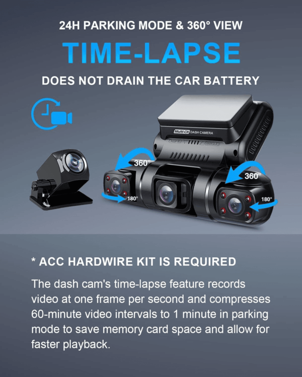360 Degree View 4 Channel Dash Cam Front and Rear inside Left Right, Dash Camera for Cars, Built-In GPS Wifi Night Vision, 24/7 Recording Parking Mode Monitor, Free 128G Card - Image 5