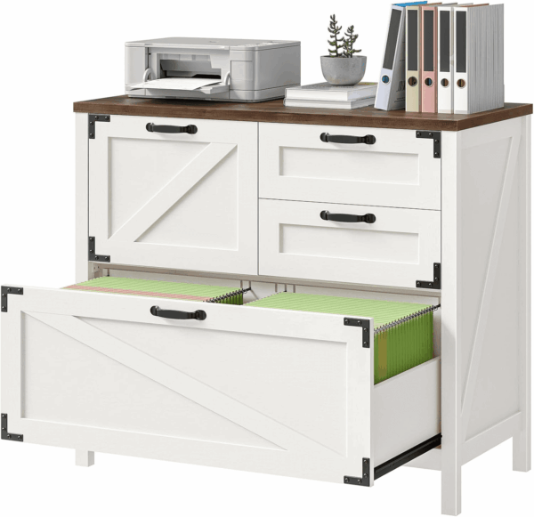 Wood Lateral File Cabinet with 4-Drawer for Hanging Files Letter/A4/Legal Size, Large Farmhouse Filing Cabinets for Home Office, Printer Stand with Office Cabinet, Office Furniture, White and Brown - Image 7