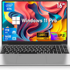 16 Inch Laptop Computer, Gaming Laptop, 16GB RAM 1TB SSD, N95 Processor, FHD 1920 * 1200, 180 Angle Open, Backlit Keyboard, Windows 11 Pro, Fingerprint Unlock, Wifi 5, BT 4.2