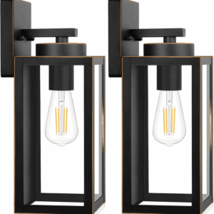 Outdoor Wall Light Fixtures, Exterior Waterproof Wall Lanterns, Bronze Porch Sconces Wall Mounted Lighting with E26 Sockets & Glass Shades, Modern Wall Lamps for Patio Front Door Entryway, 2-Pack