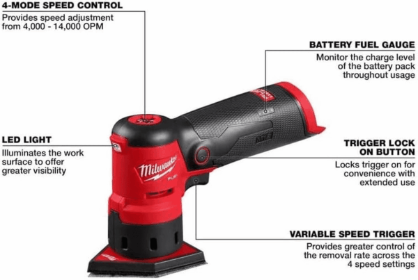 2531-20 12V Brushless Cordless Orbital Detail Sander (Tool Only) Red and Black - Image 2