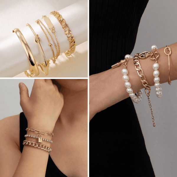 36 PC Gold Plated Jewelry Set with 4 Necklace, 11 Bracelet, 7 Ear Cuffs Earring, 14 Knuckle Rings for Women Girls Valentine Anniversary Birthday Friendship Gift - Image 4