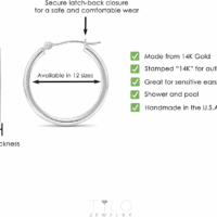 14K White Gold Classic round Hoop Earrings - Image 4