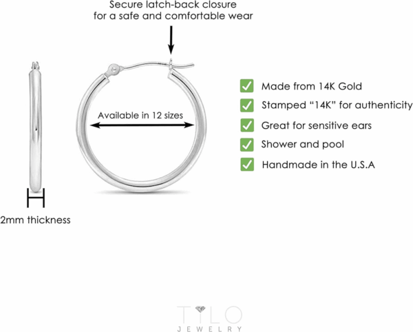 14K White Gold Classic round Hoop Earrings - Image 4