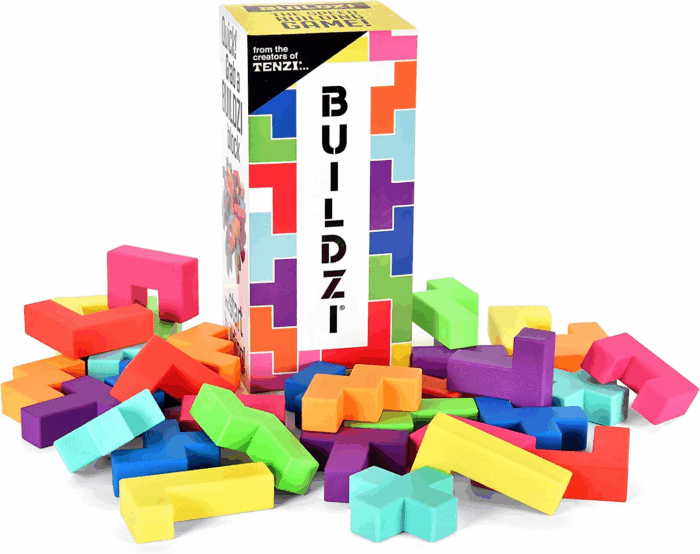 BUILDZI the Fast Stacking Building Block Game for the Whole Family - 2 to 4 Players Ages 6 to 96 - plus Fun Party Games for up to 8 Players - Perfect Kids Game for Game Night