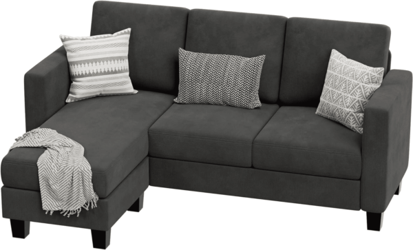 Convertible Sectional Sofa Couch, 3 Seat L-Shaped Sofa with Linen Fabric Ottoman Small Couch for Small Apartments, Living Room and Office (Linen Fabric, Dark Gray) - Image 8