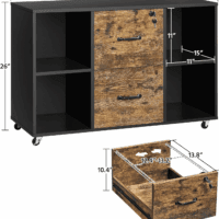 Filing Cabinet Lateral File Cabinet with 2 Drawer and 4 Open Compartments for Letter Size A4 Size, Printer Stand for Home Office, Black/Rustic Brown - Image 3