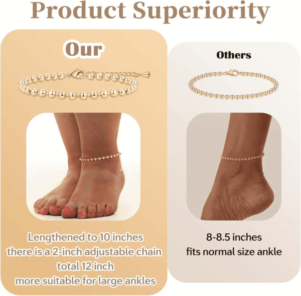 Extra Large Anklets for Women Large Ankle, 14K Real Gold Dainty Anklets for Women Waterproof, 10"+2" Adjustable Large Ankle Bracelets for Women plus Size, Ankle Bracelets for Women Trendy - Image 2