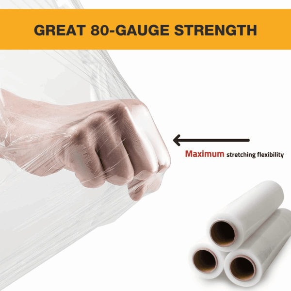 18" Stretch Wrap Film Roll, 1500Ft Industrial Heavy Duty Clear Plastic Wrap with Handles for Pallet Wrapping Shipping Moving Packing (100 Gauge-4 Boxes) - Image 4