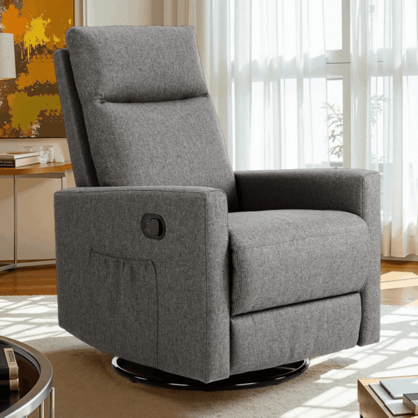 Recliner Chair, 360 Swivel Rocker Chair for Adults, Glider Rocker Recliners, Nursery Chairs for Living Room, High Back, Upholstered Deep Seat, Grey