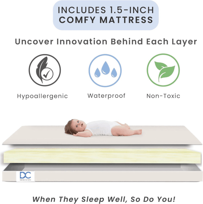 Folding Portable Mini Baby Crib with 1.5-Inch Mattress - Greenguard Gold Certified, White - Image 4